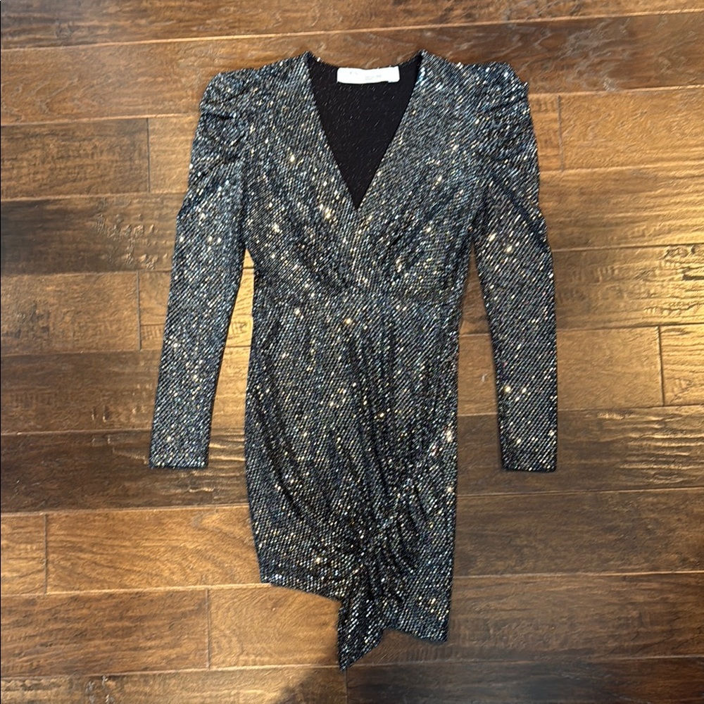 IRO Lou Lou black sequin sparkle faux wrap dress. Size 38 /US size 6.